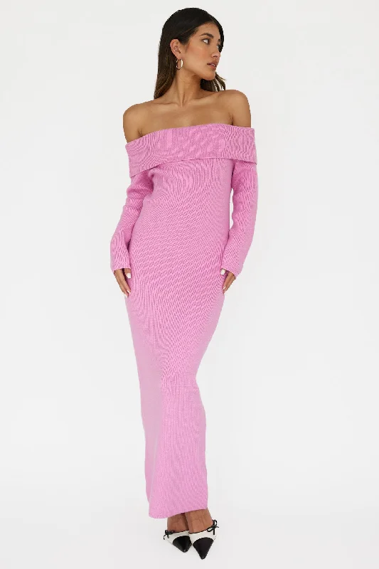 Backless Women Dress for a Sexy and Alluring Look at Evening EventsWinter Wonder Off-Shoulder Knit Maxi Dress Pink
