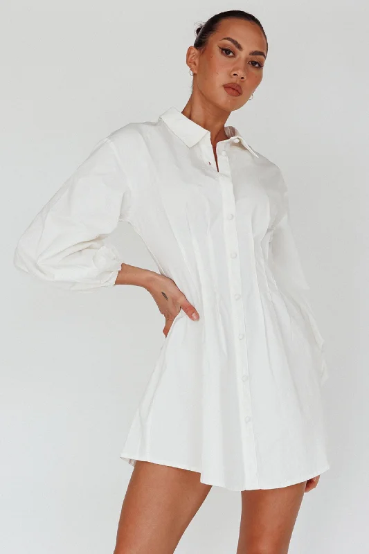 Plus Size Women Dress with a Flattering A - Line Cut for Comfort and StyleZurich Long Sleeve Mini Dress White