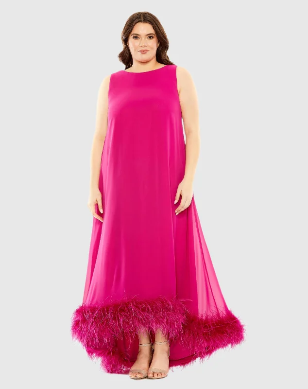 Backless Women Dress for a Sexy and Alluring Look at Evening Events Backless Women Dress for a Sexy and Alluring Look at Evening Events High Neck Feather Hem Gown