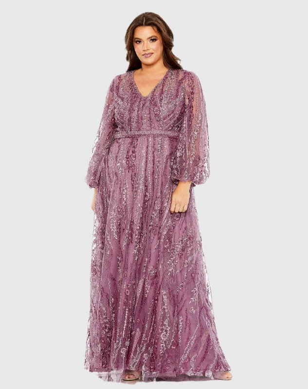 Lace - Embellished Women Dress for an Elegant and Sophisticated Appearance Lace - Embellished Women Dress for an Elegant and Sophisticated Appearance V Neck Puff Sleeve Embroidered A Line Gown