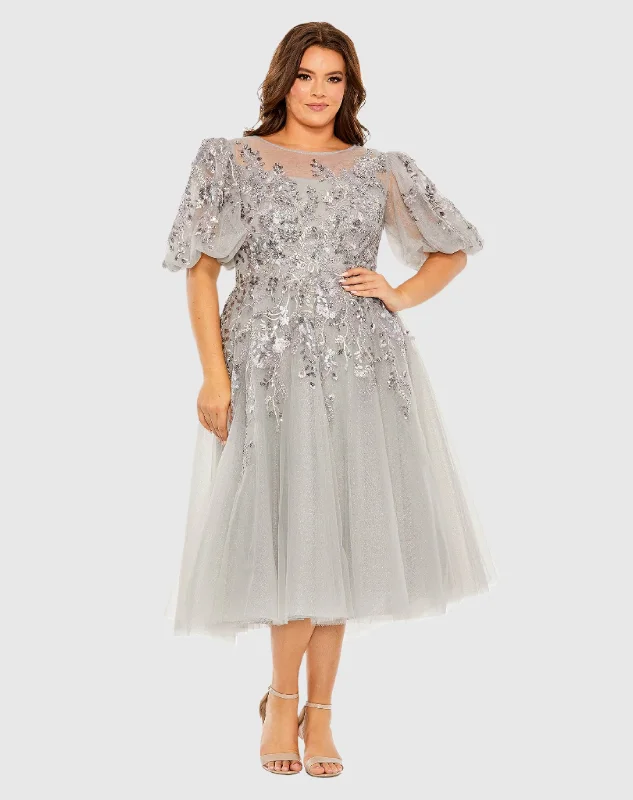 Maxi Women Dress with Floral Print for a Bohemian Vibe Maxi Women Dress with Floral Print for a Bohemian Vibe Puff Sleeve Glitter Embellished Dress