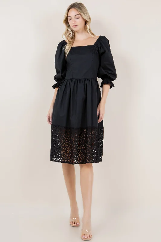 Empire Waist Women Dress to Accentuate the Bust and Conceal the Waist Empire Waist Women Dress to Accentuate the Bust and Conceal the Waist 3/4 WIDE PUFF SLV SQUARE NK DRESS - D3620-PPLN