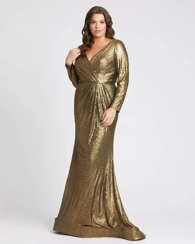 Wrap - Style Women Dress with Adjustable Fit for All Body Types Wrap - Style Women Dress with Adjustable Fit for All Body Types Chic Metallic Evening Gown (Plus)