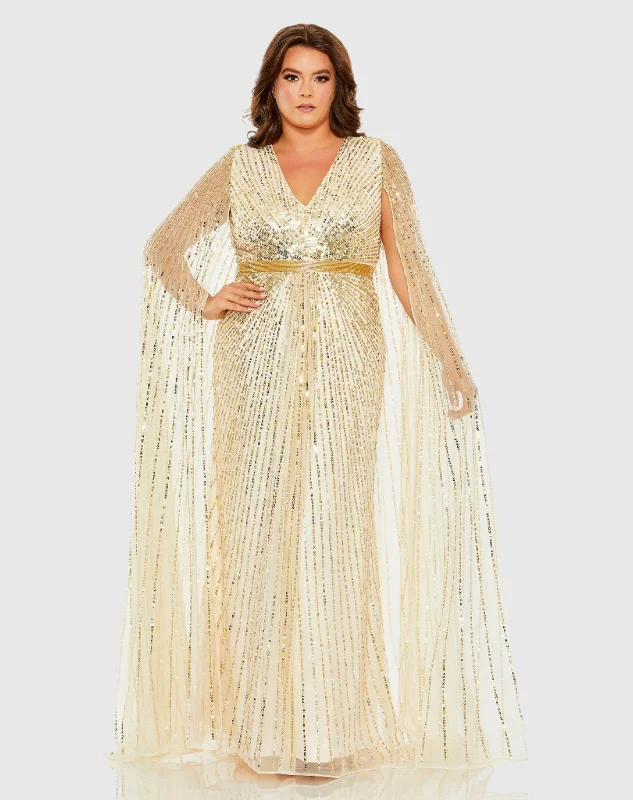 Maxi Women Dress with Floral Print for a Bohemian Vibe Maxi Women Dress with Floral Print for a Bohemian Vibe Sequined V-Neck Gown with Cape Sleeves