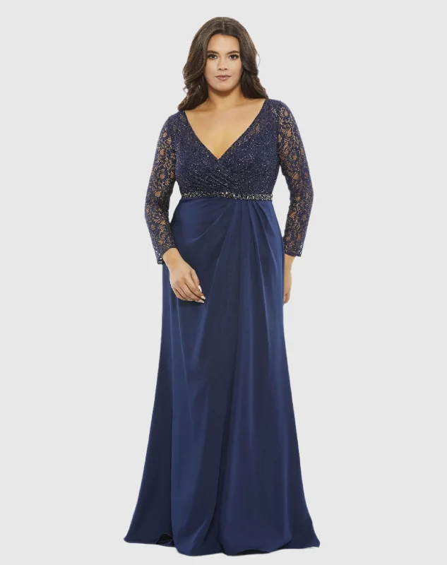 Empire Waist Women Dress to Accentuate the Bust and Conceal the Waist Empire Waist Women Dress to Accentuate the Bust and Conceal the Waist Lace Illusion Long Sleeve V-Neck Draped Gown (Plus) Empire Waist Women Dress to Accentuate the Bust and Conceal the Waist Empire Waist Women Dress to Accentuate the Bust and Conceal the Waist Lace Illusion Long Sleeve V-Neck Draped Gown (Plus)