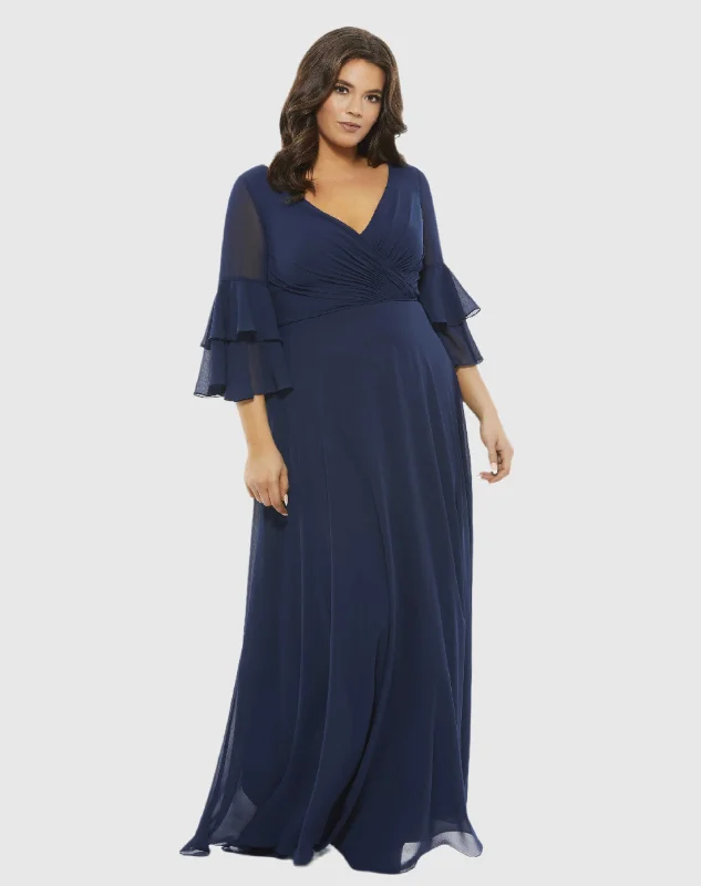 Printed Abstract Women Dress for a Modern and Artistic Appeal Printed Abstract Women Dress for a Modern and Artistic Appeal Pleated Bell Sleeve Chiffon Gown (Plus)