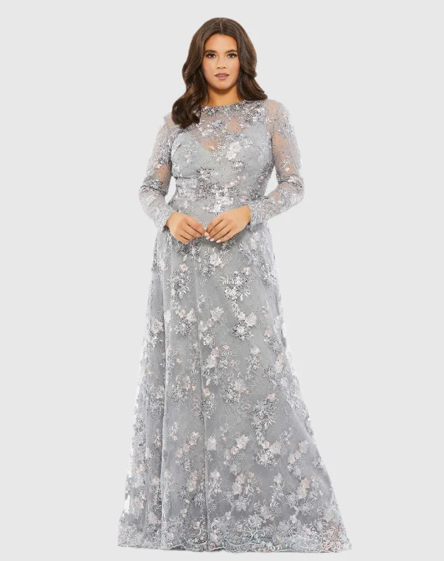 Mermaid - Style Women Dress with a Fitted Silhouette for Special Occasions Mermaid - Style Women Dress with a Fitted Silhouette for Special Occasions Embellished Illusion Long Sleeve A Line Gown (Plus) - FINAL SALE