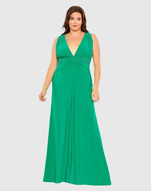 Wrap - Style Women Dress with Adjustable Fit for All Body Types Wrap - Style Women Dress with Adjustable Fit for All Body Types Draped V Neck Sleeveless A Line Gown