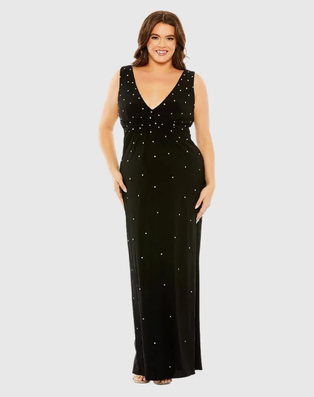 Mermaid - Style Women Dress with a Fitted Silhouette for Special Occasions Mermaid - Style Women Dress with a Fitted Silhouette for Special Occasions Rhinestone Embellished Open Back Jersey Gown (Plus)