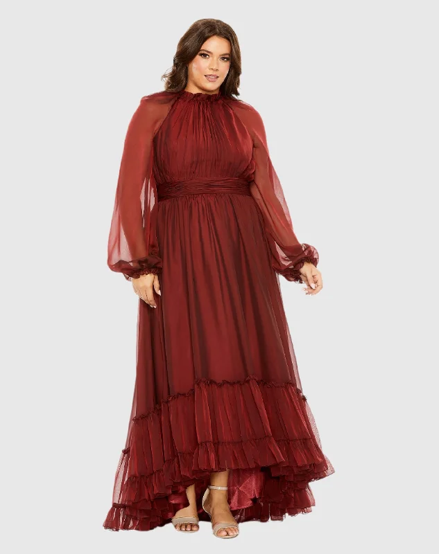 Ball Gown Women Dress with a Full Skirt for a Princess - like Look Ball Gown Women Dress with a Full Skirt for a Princess - like Look Puff Sleeve w/ Embellished Cuff High Neck A Line Gown