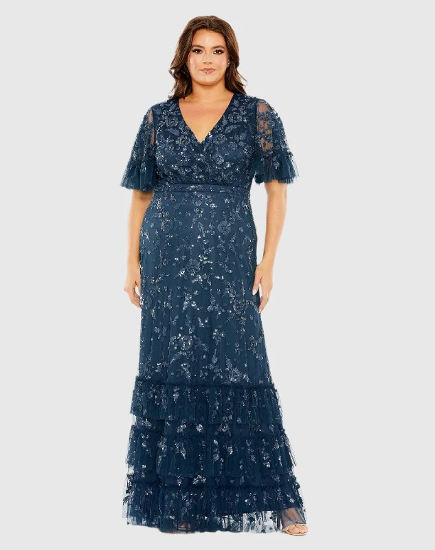 Mermaid - Style Women Dress with a Fitted Silhouette for Special Occasions Mermaid - Style Women Dress with a Fitted Silhouette for Special Occasions Sequin Embellished Flutter Sleeve Faux Wrap V-Neck Tiered Gown Mermaid - Style Women Dress with a Fitted Silhouette for Special Occasions Mermaid - Style Women Dress with a Fitted Silhouette for Special Occasions Sequin Embellished Flutter Sleeve Faux Wrap V-Neck Tiered Gown