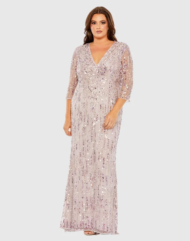 Maxi Women Dress with Floral Print for a Bohemian Vibe Maxi Women Dress with Floral Print for a Bohemian Vibe Mid Length Mesh Sleeve V Neck Embellished Gown
