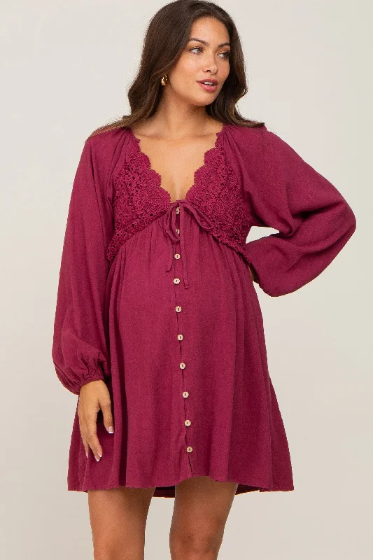 Mermaid - Style Women Dress with a Fitted Silhouette for Special Occasions Mermaid - Style Women Dress with a Fitted Silhouette for Special Occasions Burgundy Crochet Lace Button Front Maternity Dress Mermaid - Style Women Dress with a Fitted Silhouette for Special Occasions Mermaid - Style Women Dress with a Fitted Silhouette for Special Occasions Burgundy Crochet Lace Button Front Maternity Dress
