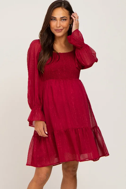 Mini Women Dress with a Short Hem for a Young and Trendy Style Mini Women Dress with a Short Hem for a Young and Trendy Style Burgundy Metallic Stripe Smocked Maternity Dress Mini Women Dress with a Short Hem for a Young and Trendy Style Mini Women Dress with a Short Hem for a Young and Trendy Style Burgundy Metallic Stripe Smocked Maternity Dress