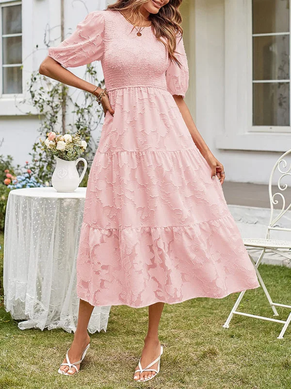 Pleated Women Dress with a Timeless and Elegant Texture Pleated Women Dress with a Timeless and Elegant Texture Women's Elegant Everyday Dress in Solid Color Chiffon with Round Neckline