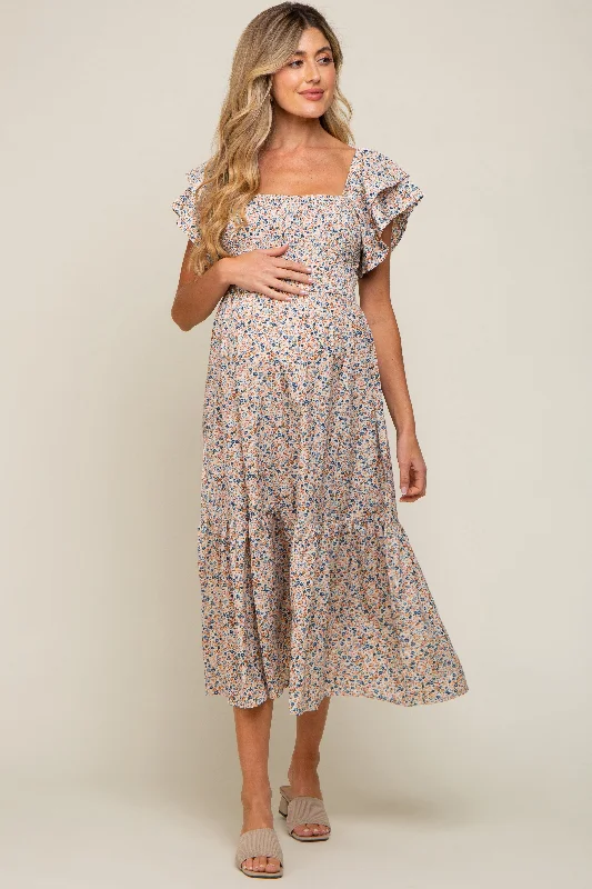 Plus Size Women Dress with a Flattering A - Line Cut for Comfort and Style Plus Size Women Dress with a Flattering A - Line Cut for Comfort and Style Cream Floral Flutter Maternity Midi Dress Plus Size Women Dress with a Flattering A - Line Cut for Comfort and Style Plus Size Women Dress with a Flattering A - Line Cut for Comfort and Style Cream Floral Flutter Maternity Midi Dress