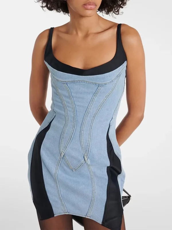 Sleeveless Women Dress in Bright Colors for Summer Parties Sleeveless Women Dress in Bright Colors for Summer Parties Denim Dresses - Spliced Suspender Hip-Wrapped Denim Dress Sleeveless Women Dress in Bright Colors for Summer Parties Sleeveless Women Dress in Bright Colors for Summer Parties Denim Dresses - Spliced Suspender Hip-Wrapped Denim Dress