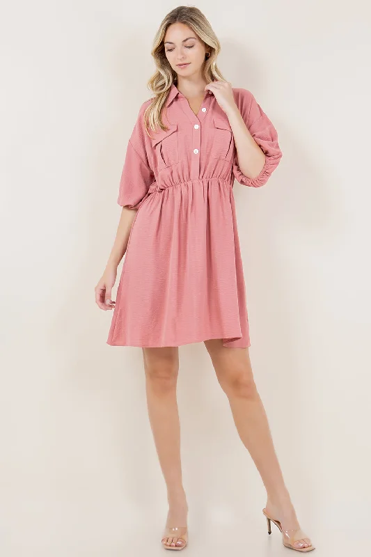 Sleeveless Women Dress in Bright Colors for Summer Parties Sleeveless Women Dress in Bright Colors for Summer Parties ELB BALOON SLV SAFARI PLACKET SHIRT DRESS - D3536-AFLW-MAUVE