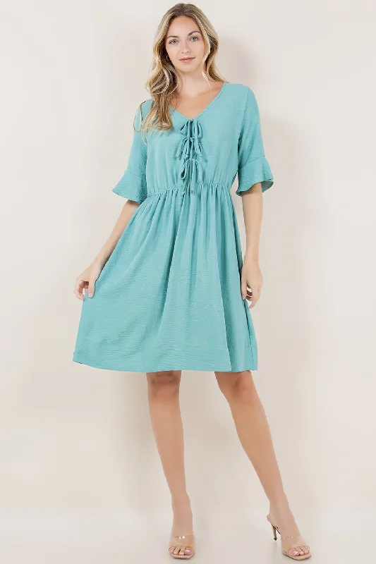 Shift Women Dress with a Simple and Classic Design for Everyday Wear Shift Women Dress with a Simple and Classic Design for Everyday Wear ELB BELL SLV BOW TIES CLOSURE DRESS - D3629-AFLW-ALOE