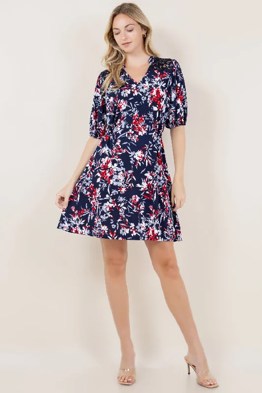 Off - the - Shoulder Women Dress for a Romantic and Feminine Look Off - the - Shoulder Women Dress for a Romantic and Feminine Look ELB SLV LACE YOKE NOTCH STAND COLLAR DRESS - D3418-5178-8