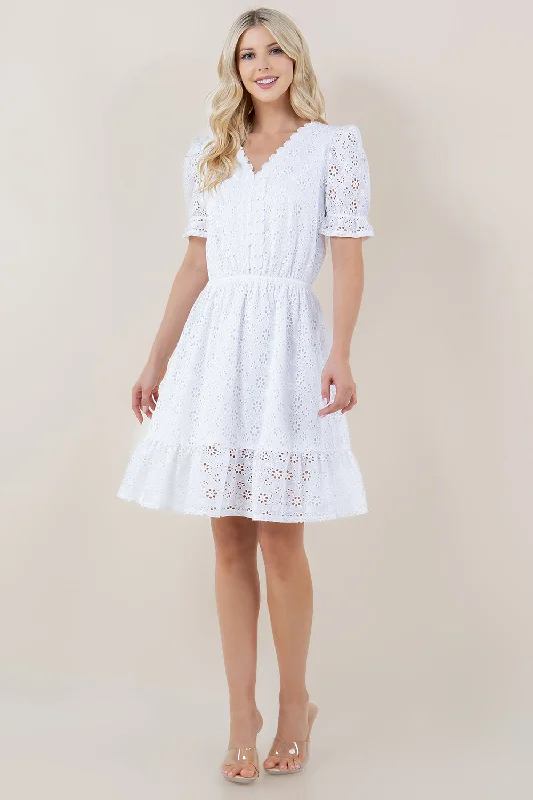 Plus Size Women Dress with a Flattering A - Line Cut for Comfort and Style Plus Size Women Dress with a Flattering A - Line Cut for Comfort and Style ELBW BUBBLE SLV ELASTIC WB TIER DRESS - D3090-EYELET Plus Size Women Dress with a Flattering A - Line Cut for Comfort and Style Plus Size Women Dress with a Flattering A - Line Cut for Comfort and Style ELBW BUBBLE SLV ELASTIC WB TIER DRESS - D3090-EYELET