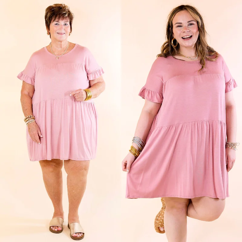 Lace - Embellished Women Dress for an Elegant and Sophisticated Appearance Lace - Embellished Women Dress for an Elegant and Sophisticated Appearance Gorgeous Girly Ruffle Sleeve Tiered Dress in Mauve Pink
