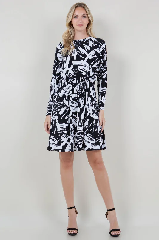 Printed Abstract Women Dress for a Modern and Artistic Appeal Printed Abstract Women Dress for a Modern and Artistic Appeal LG JULIET SLV COLD SHOULDER RD NK DRESS - D3543-1820B-Z-LILY