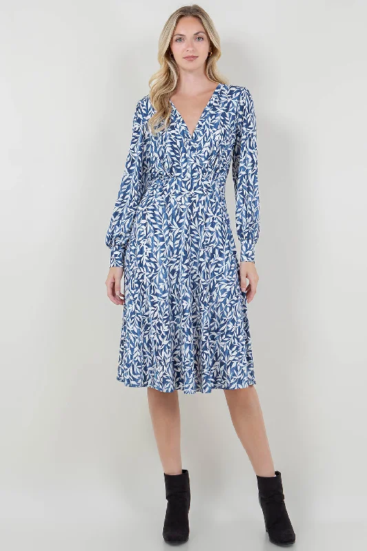 Halter Neck Women Dress to Show Off the Shoulders and Neckline Halter Neck Women Dress to Show Off the Shoulders and Neckline LG SLV WRAP V NK TUCKED DRESS - D3545-A1628-6