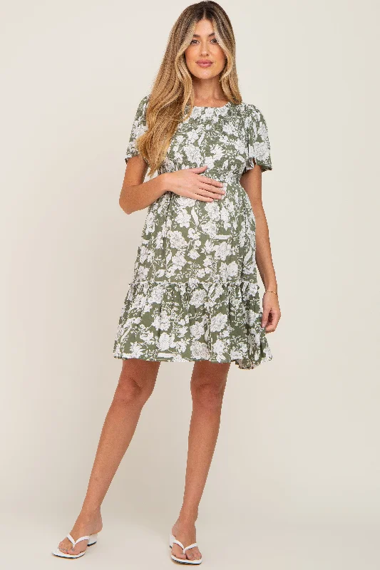 Mini Women Dress with a Short Hem for a Young and Trendy Style Mini Women Dress with a Short Hem for a Young and Trendy Style Light Olive Floral Smocked Ruffle Accent Maternity Dress Mini Women Dress with a Short Hem for a Young and Trendy Style Mini Women Dress with a Short Hem for a Young and Trendy Style Light Olive Floral Smocked Ruffle Accent Maternity Dress
