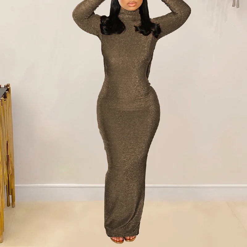 Little Black Women Dress with Sequins for a Glamorous Night Out Little Black Women Dress with Sequins for a Glamorous Night Out MALYBGG Long Sleeve Exposed Back Long Dress 6775LY
