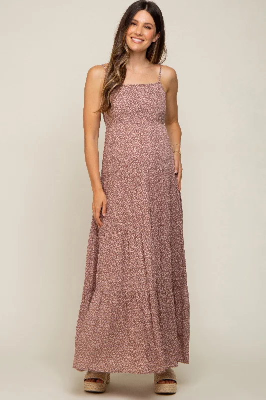 Wrap - Style Women Dress with Adjustable Fit for All Body Types Wrap - Style Women Dress with Adjustable Fit for All Body Types Mauve Ditsy Floral Tiered Maternity Maxi Dress Wrap - Style Women Dress with Adjustable Fit for All Body Types Wrap - Style Women Dress with Adjustable Fit for All Body Types Mauve Ditsy Floral Tiered Maternity Maxi Dress