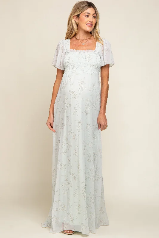 Ruffled Women Dress with Multiple Layers for a Playful and Girly Style Ruffled Women Dress with Multiple Layers for a Playful and Girly Style Mint Green Floral Smocked Chiffon Maternity Maxi Dress