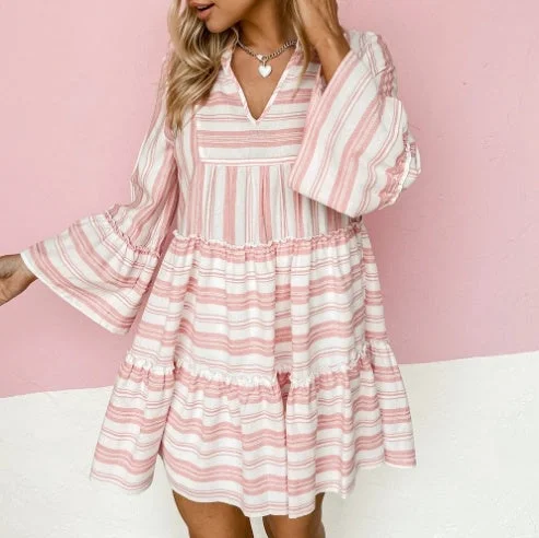 Ruffled Women Dress with Multiple Layers for a Playful and Girly Style Ruffled Women Dress with Multiple Layers for a Playful and Girly Style Striped V-neck Tiered Mini Dress Ruffled Women Dress with Multiple Layers for a Playful and Girly Style Ruffled Women Dress with Multiple Layers for a Playful and Girly Style Striped V-neck Tiered Mini Dress