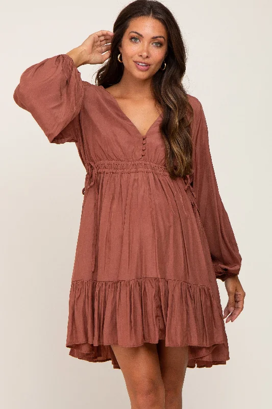 Plus Size Women Dress with a Flattering A - Line Cut for Comfort and Style Plus Size Women Dress with a Flattering A - Line Cut for Comfort and Style Rust V-Neck Cinched Maternity Dress Plus Size Women Dress with a Flattering A - Line Cut for Comfort and Style Plus Size Women Dress with a Flattering A - Line Cut for Comfort and Style Rust V-Neck Cinched Maternity Dress