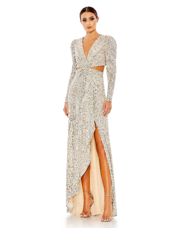 Mermaid - Style Women Dress with a Fitted Silhouette for Special Occasions Mermaid - Style Women Dress with a Fitted Silhouette for Special Occasions Sequined Criss Cross Long Sleeve Gown