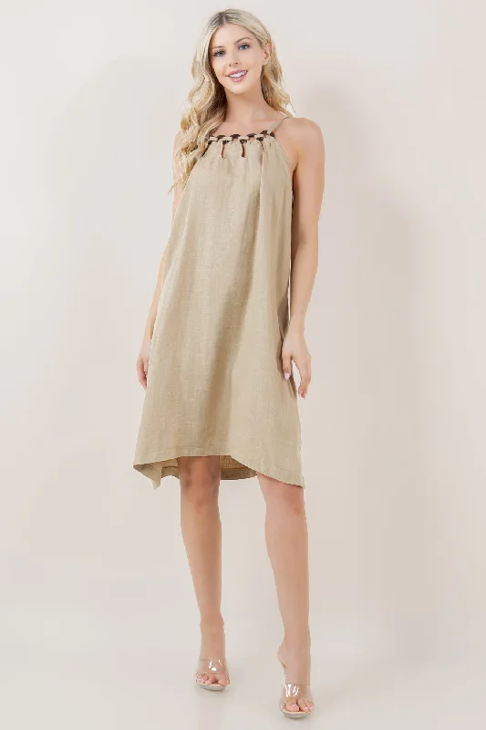 Halter Neck Women Dress to Show Off the Shoulders and Neckline Halter Neck Women Dress to Show Off the Shoulders and Neckline SL 5 O-RINGS HALTER DRESS - D2766-5092