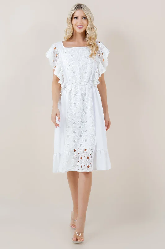 Sleeveless Women Dress in Bright Colors for Summer Parties Sleeveless Women Dress in Bright Colors for Summer Parties SL RUFFLE SQAURE NK HEM MIDI DRESS - D3683-EYELET