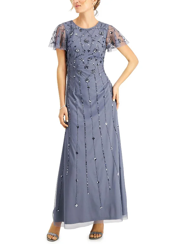 Strapless Women Dress with a Built - in Bra for Comfort and Support Strapless Women Dress with a Built - in Bra for Comfort and Support Womens Embellished Flutter Sleeve Evening Dress