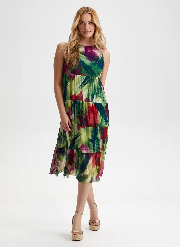 Sleeveless midi dresses with lace details for summer weddingsAbstract Floral Midi Dress