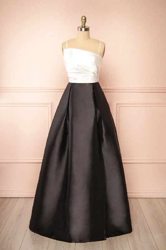 Midi dresses with wrap - around skirts for a customizable fitAdanel | Black & White Maxi Dress w/ Slit
