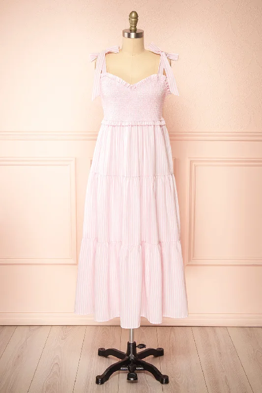Midi dresses with gathered skirts for a full and flowing silhouetteAddison | Long Pink Striped Dress