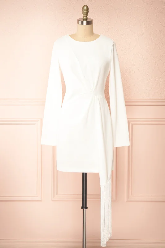 Midi dresses with lace - up fronts for a unique and adjustable styleAdenia | Short White Long-Sleeved Dress
