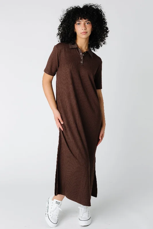 Midi dresses with ruffled bodices for a more pronounced feminine lookAinsley Button Down Sweater Dress