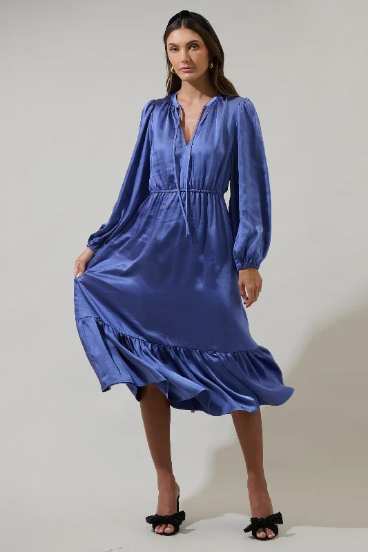 Midi dresses with one - shoulder designs for a modern and asymmetric styleAlexia Satin Balloon Sleeve Midi Dress