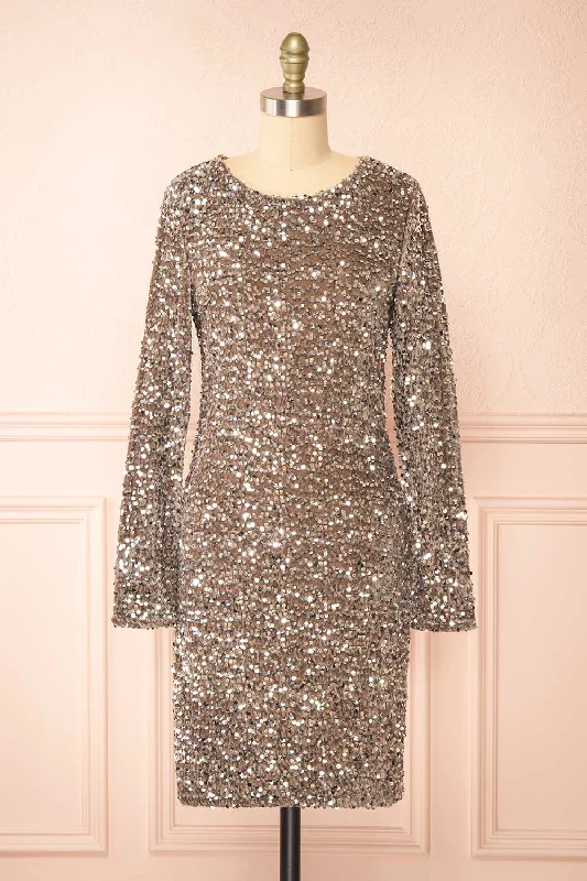 Midi dresses with pom - pom trims for a playful and festive lookAmazina | Grey Velvet Dress w/ Sequins Midi dresses with pom - pom trims for a playful and festive lookAmazina | Grey Velvet Dress w/ Sequins