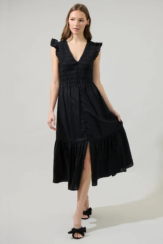 Midi dresses with lace - up fronts for a unique and adjustable styleAngie Smocked Tiered Midi Dress Midi dresses with lace - up fronts for a unique and adjustable styleAngie Smocked Tiered Midi Dress