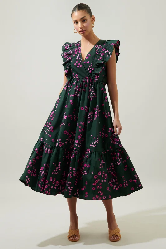 Maxi - inspired midi dresses with flowing fabrics for a beachy vibeAnissa Floral Fairness Poplin Surplice Midi Dress
