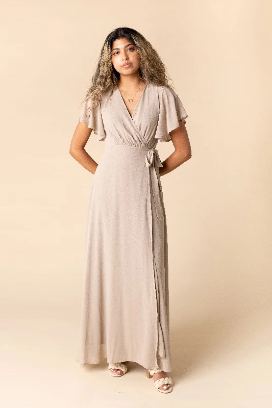 Midi dresses with abstract art prints for an artistic statementArbor Naples Flutter Sleeve-Taupe