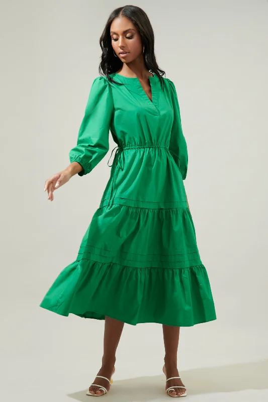 Midi dresses with puff sleeves for a vintage - inspired lookAtelier Poplin Tiered Midi Dress Midi dresses with puff sleeves for a vintage - inspired lookAtelier Poplin Tiered Midi Dress