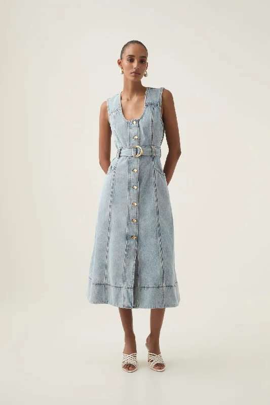 Midi dresses with one - shoulder designs for a modern and asymmetric styleAura Denim Midi Dress